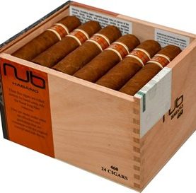 Box of Nub Habano cigars displayed open, highlighting the robust and bold cigars inside