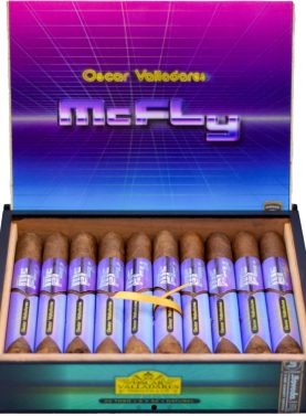 Oscar Valladares McFly open cigar box with premium cigars