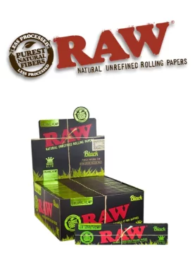 Open display of RAW Black Organic King Size rolling papers showcasing their premium, ultra-thin texture.