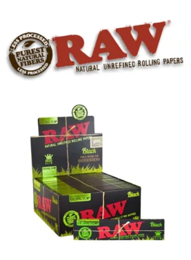 Open display of RAW Black Organic King Size rolling papers showcasing their premium, ultra-thin texture.