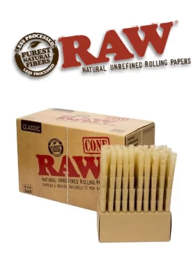 RAW Classic 1 1/4 Pre-Rolled Cone Bulk Display – 1000 Cones in Open Box