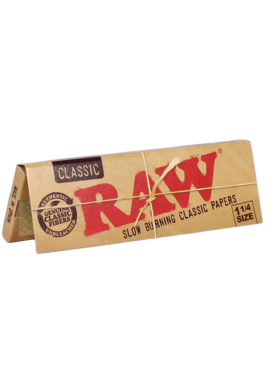 Single pack of RAW Classic 1 1/4 Rolling Papers with a natural, unrefined hemp texture.