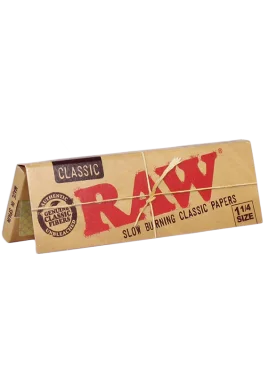 Single pack of RAW Classic 1 1/4 Rolling Papers with a natural, unrefined hemp texture.