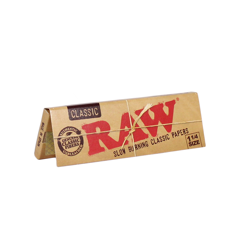 Single pack of RAW Classic 1 1/4 Rolling Papers with a natural, unrefined hemp texture.