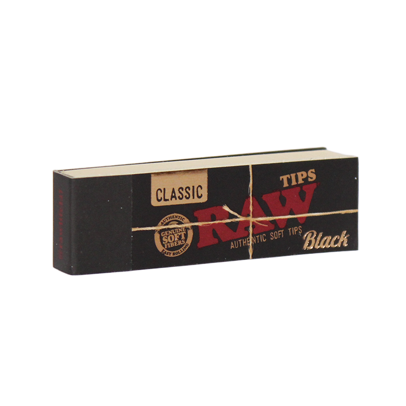 RAW Classic Tips Black – bundle of unrefined rolling tips displayed on white background