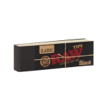 RAW Classic Tips Black – bundle of unrefined rolling tips displayed on white background