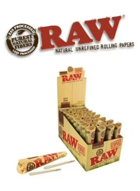 Display box of Raw Organic Hemp 1 1/4 Size Cones (32 Count)