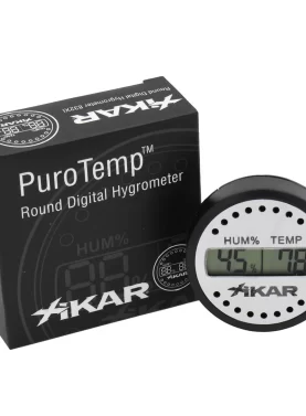 XIKAR Round Digital Hygrometer displaying humidity and temperature.
