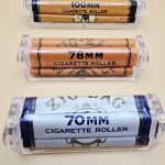 Three different sizes of Zig Zag Rolling Machines: Small, Medium, and King Size, with their corresponding packaging.