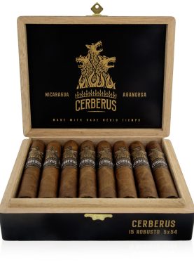 Open box of Guardian of the Farm Cerberus cigars, featuring their rich, dark wrappers and impeccable construction, offering a bold and flavorful smoking experience