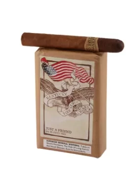 Kentucky Fire Cured Just a Friend cigar resting on its retail pack