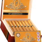 An open box of Perdomo 10th Anniversary Champagne cigars, featuring the light, smooth wrappers and gold bands, elegantly arranged inside the box.