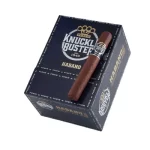 Single Punch Knuckle Buster Habano cigar resting on its box, showcasing natural Habano wrapper and bold branding