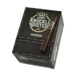 Single Punch Knuckle Buster Maduro cigar resting on its box, showcasing dark Maduro wrapper and bold packaging