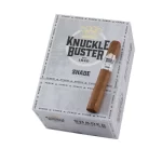 Single Punch Knuckle Buster Shade cigar resting on top of its branded box, showcasing Connecticut Shade wrapper and packaging design