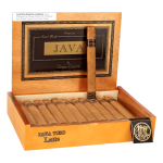 Open box of Java Latte by Rocky Patel cigars with light Connecticut wrappers and elegant coffee-themed branding.