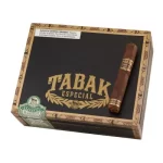 Single Tabak Especial Negra resting on a closed box