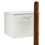 Single Davidoff Mini Cigarillo Silver in front of a 4-pack box