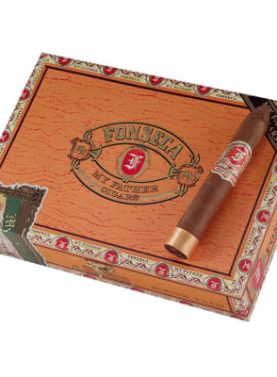 Single Fonseca by My Father cigar resting on a closed box