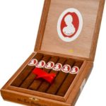 La Duena cigars by My Father displayed in an open box with red and white banding.
