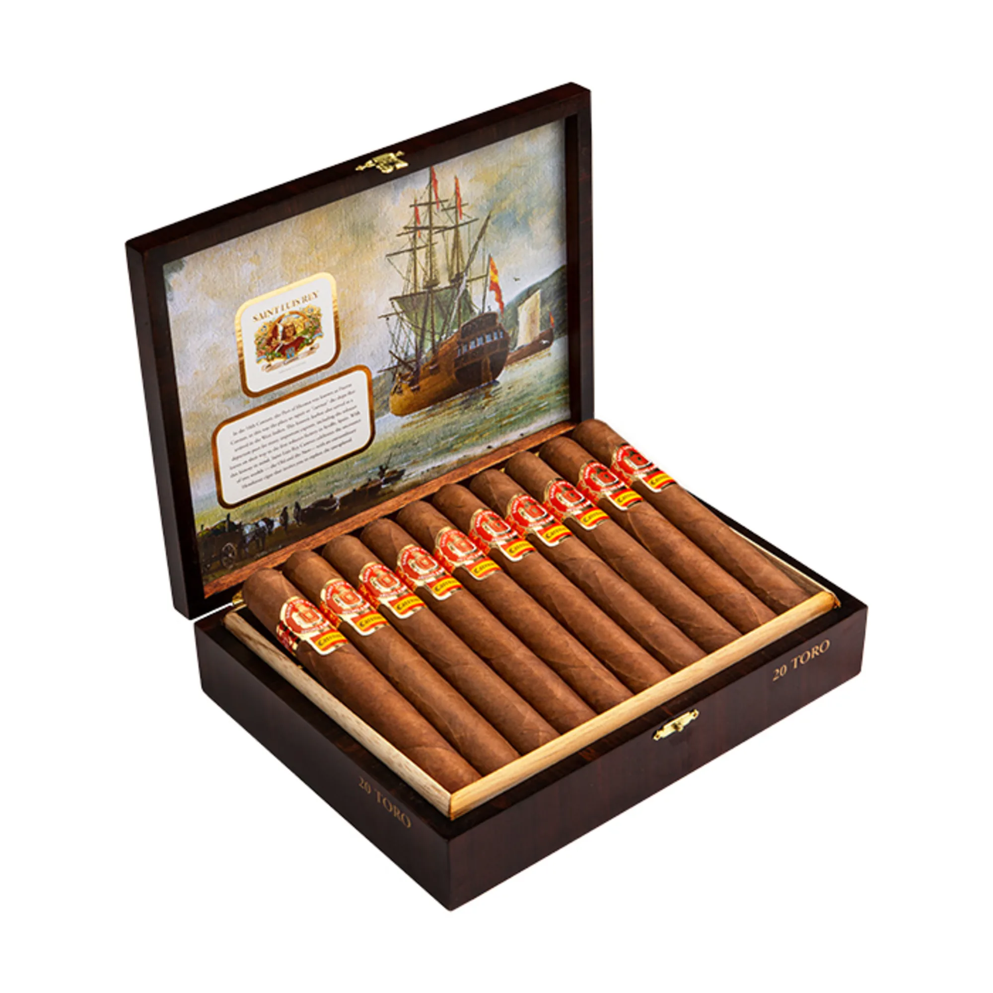 Open box of Saint Luis Rey Carenas cigars with cigars neatly arranged inside.