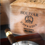 Closed box of Bolivar Cofradia cigars with bold branding and classic design