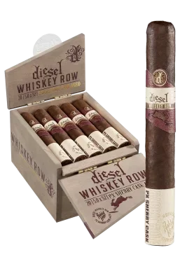 Single Diesel Whisky Row Sherry Cask cigar with open box in the background