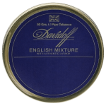 Davidoff English Mixture pipe tobacco tin featuring a classic blend of Virginia, Burley, Latakia, and Oriental leaf.
