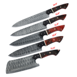 TheBoneEdge 5 Pcs Damascus Fordge Blade Chef's Knife Set - Red&Black