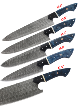 TheBoneEdge 5 Pcs Damascus Fordge Blade Chef's Knife Set - Blue&black