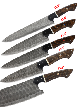 TheBoneEdge 5 Pcs Damascus Fordge Blade Chef's Knife Set - Brown&Black