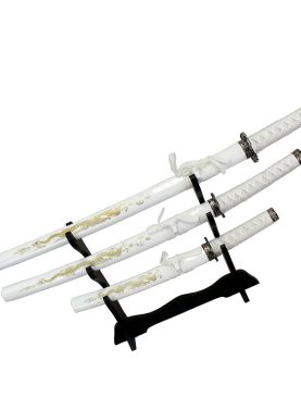 3 Pc Japanese Samurai Katana Sword Set Ninja - White