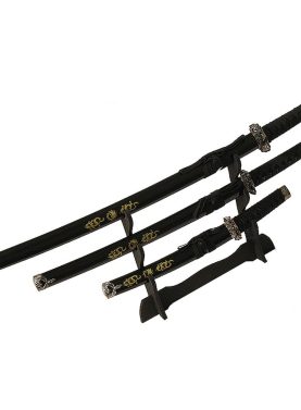 3 Pc Japanese Samurai Katana Sword Set Ninja - Black