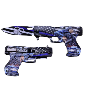 Handle Gun Style Knife - American flag Pattern