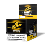 Open box of Al Capone Sweets cigars with individual cigars neatly arranged inside, featuring their signature sweet flavor and smooth wrappers