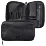 Comoys leather tobacco pouch with pipe travel case,open to show storage for 3 pipes and a zippered tobacco compartment