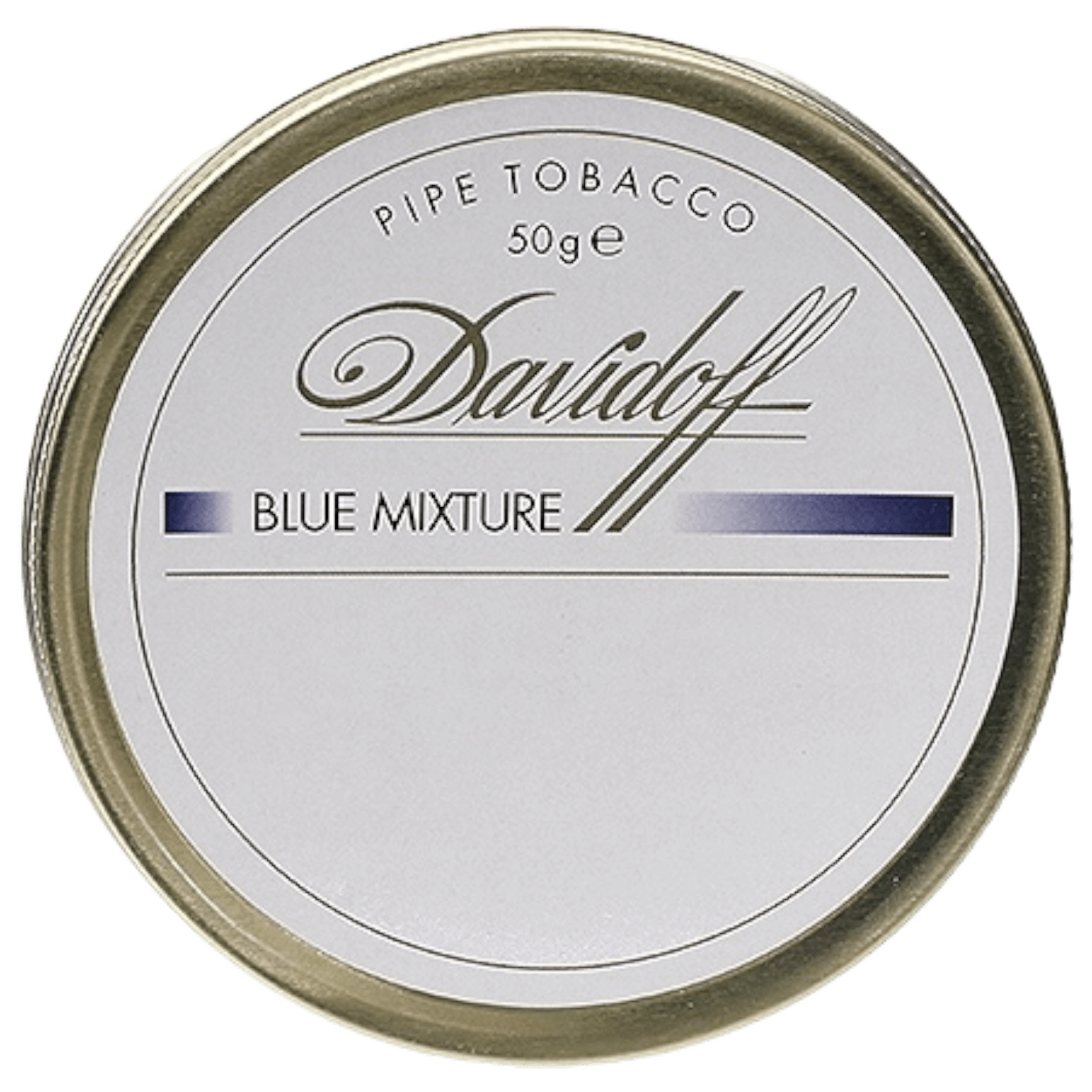 Davidoff Blue Mixture pipe tobacco tin featuring a smooth blend of Virginia, Burley, Latakia, and Oriental tobaccos.