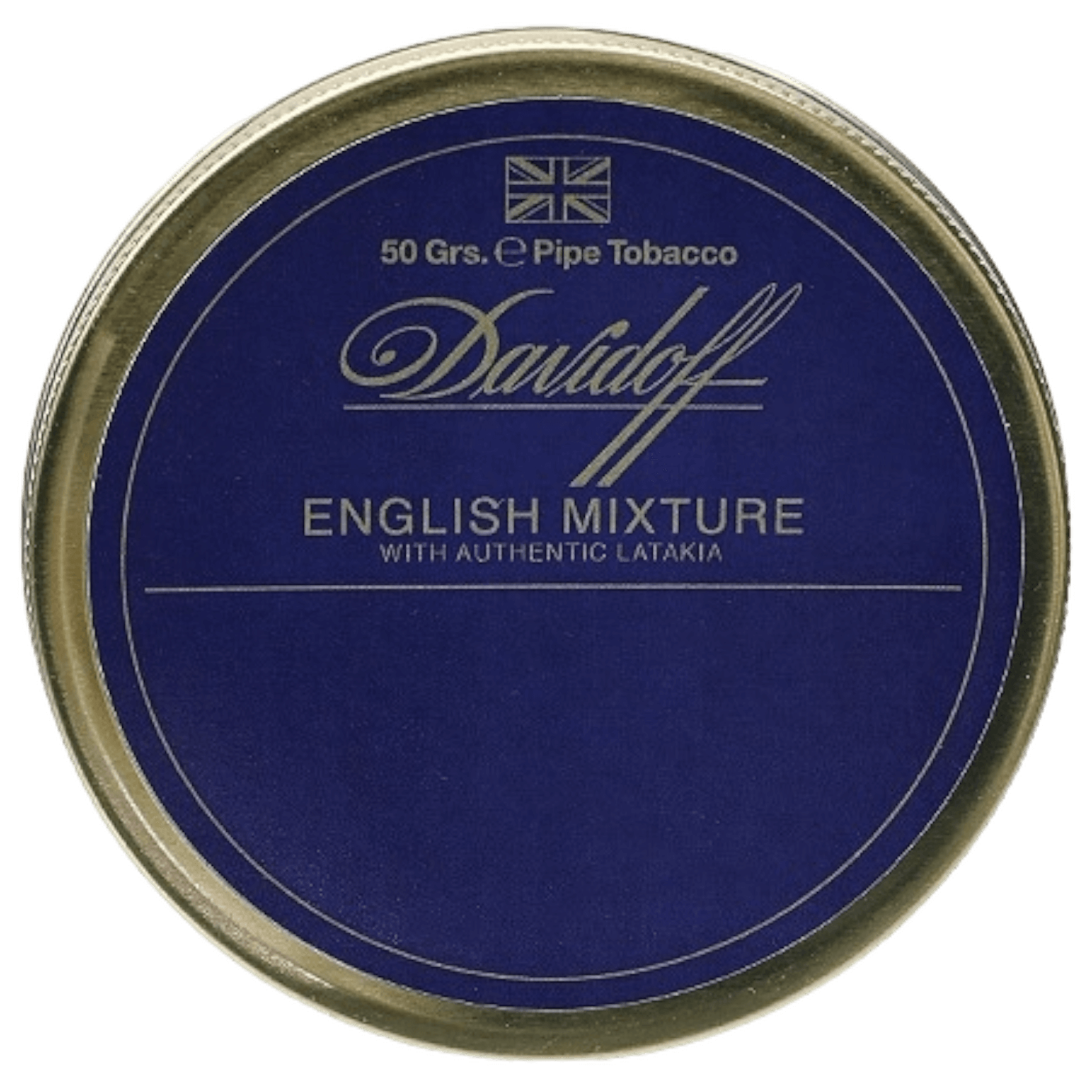 Davidoff English Mixture pipe tobacco tin featuring a classic blend of Virginia, Burley, Latakia, and Oriental leaf.