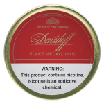 Davidoff Flake Medallions pipe tobacco tin displaying elegant coin-shaped flakes of Virginia and Black Cavendish tobaccos.
