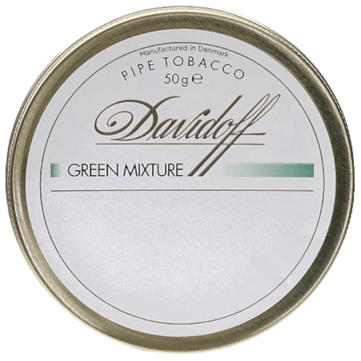 Davidoff Green Mixture pipe tobacco tin featuring a mild aromatic blend of Virginia, Burley, and Black Cavendish.