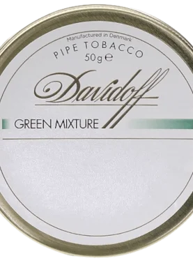 Davidoff Green Mixture pipe tobacco tin featuring a mild aromatic blend of Virginia, Burley, and Black Cavendish.