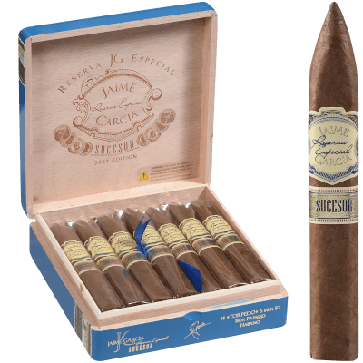 Jaime Garcia Sucesor single cigar with open box in background