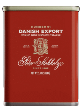 Package of Peter Stokkebye Danish Export roll-your-own tobacco featuring a clean, Scandinavian design.