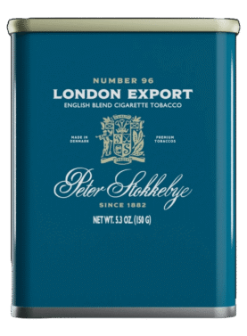 Package of Peter Stokkebye London Export roll-your-own tobacco with understated British-style branding.