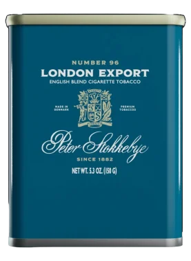 Package of Peter Stokkebye London Export roll-your-own tobacco with understated British-style branding.