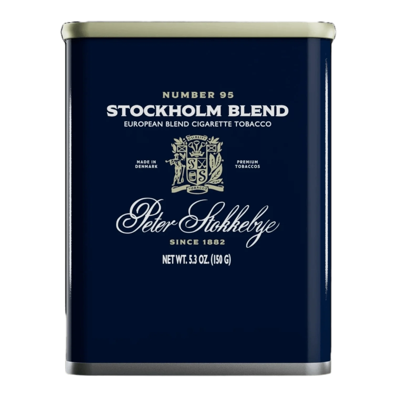 Package of Peter Stokkebye Stockholm Blend roll-your-own tobacco with refined Scandinavian design.