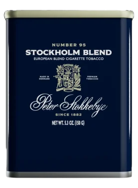 Package of Peter Stokkebye Stockholm Blend roll-your-own tobacco with refined Scandinavian design.
