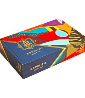 Closed box of Trinidad Espiritu cigars featuring vibrant, retro-inspired artwork.
