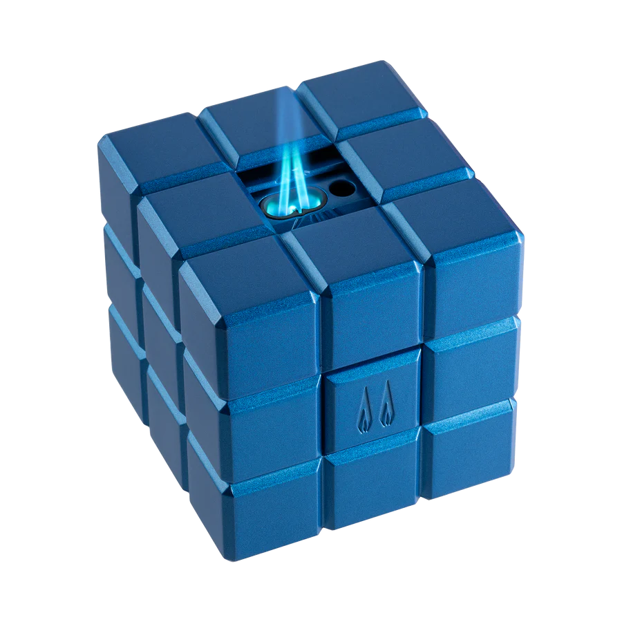 Colibri Heritage Cube Desk Lighter in brushed metal finish with angled ignition and bold cube design.