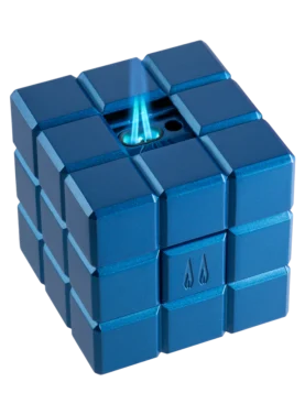 Colibri Heritage Cube Desk Lighter in brushed metal finish with angled ignition and bold cube design.